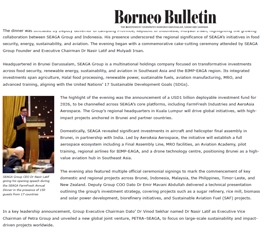 Borneo Bulletin, 17 December 2025: Petra-Seaga joint venture announcement
