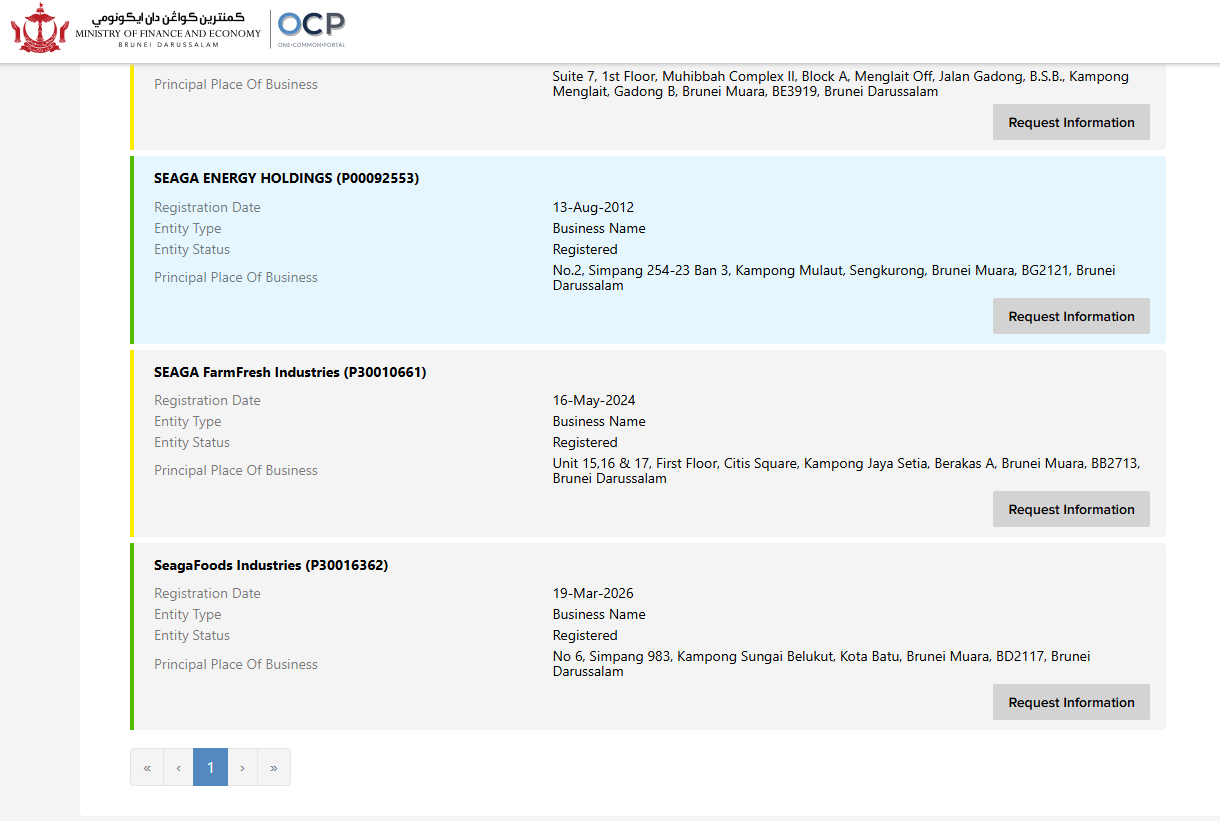 Brunei OCP register search results, page 2