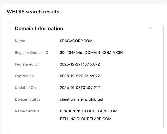 ICANN WHOIS record for seagacorp.com